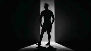 silhouette di un atleta uomo su nero sfondo generativo ai foto