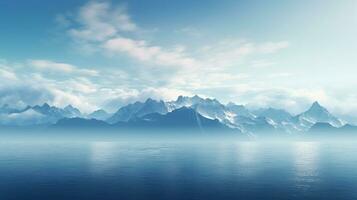 paesaggio di un' blu cielo con montagne e mare generativo ai foto