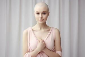 un' cancro consapevolezza annuncio pubblicitario di un' femmina indossare rosa stoffa generativo ai foto