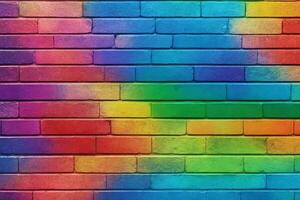 arcobaleno mattone parete sfondo, arcobaleno parete sfondo, mattone parete sfondo, parete sfondo, mattone sfondo, mattone parete struttura sfondo, ai generativo foto