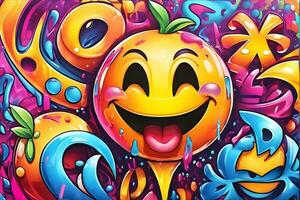 emoji graffiti sfondo, emoji graffiti sfondo, emoji graffiti modello, graffiti sfondo, graffiti arte, graffiti sfondo, ai generativo foto