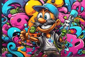 cartone animato graffiti sfondo, cartone animato graffiti sfondo, cartone animato graffiti modello, cartone animato personaggio graffiti sfondo, cartone animato personaggio graffiti arte, graffiti sfondo, ai generativo foto