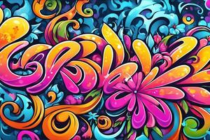 fiore graffiti sfondo, graffiti sfondo, floreale graffiti modello, fiore graffiti sfondo, fiore graffiti arte, floreale graffiti dipingere, ai generativo foto