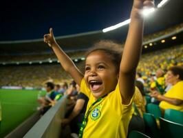 brasiliano ragazzo celebra il suo calcio squadre vittoria ai generativo foto