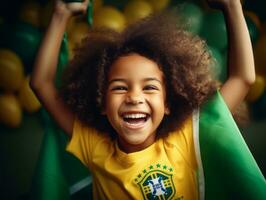 brasiliano ragazzo celebra il suo calcio squadre vittoria ai generativo foto