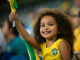 brasiliano ragazzo celebra il suo calcio squadre vittoria ai generativo foto