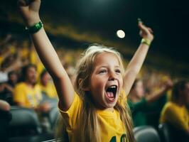 brasiliano ragazzo celebra il suo calcio squadre vittoria ai generativo foto