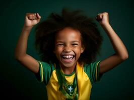 brasiliano ragazzo celebra il suo calcio squadre vittoria ai generativo foto