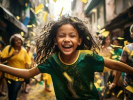 brasiliano donna celebra sua calcio squadre vittoria ai generativo foto