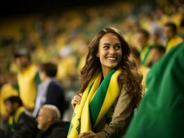 brasiliano donna celebra sua calcio squadre vittoria ai generativo foto