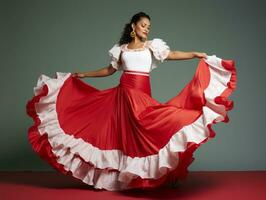 messicano donna nel giocoso posa su solido sfondo ai generativo foto