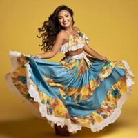 messicano donna nel giocoso posa su solido sfondo ai generativo foto