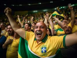 brasiliano uomo celebra il suo calcio squadre vittoria ai generativo foto