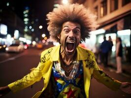 brasiliano uomo celebra il suo calcio squadre vittoria ai generativo foto