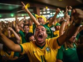 brasiliano uomo celebra il suo calcio squadre vittoria ai generativo foto