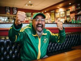 brasiliano uomo celebra il suo calcio squadre vittoria ai generativo foto