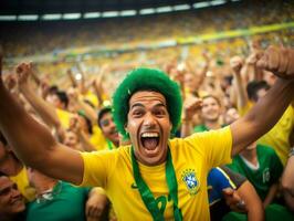 brasiliano uomo celebra il suo calcio squadre vittoria ai generativo foto