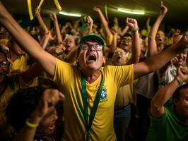 brasiliano uomo celebra il suo calcio squadre vittoria ai generativo foto