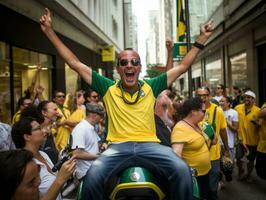 brasiliano uomo celebra il suo calcio squadre vittoria ai generativo foto