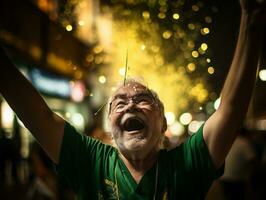 brasiliano uomo celebra il suo calcio squadre vittoria ai generativo foto