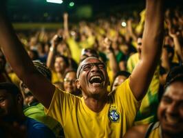 brasiliano uomo celebra il suo calcio squadre vittoria ai generativo foto