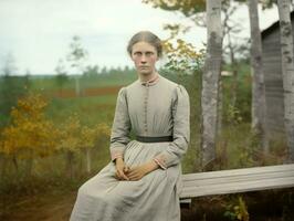 un colorato vecchio fotografia di un' donna a partire dal il presto 1900 ai generativo foto