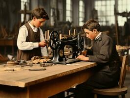 storico colorato foto di un' bambini quotidiano opera nel il 1900 ai generativo