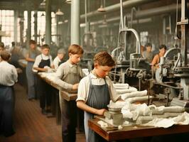 storico colorato foto di un' bambini quotidiano opera nel il 1900 ai generativo