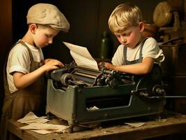 storico colorato foto di un' bambini quotidiano opera nel il 1900 ai generativo