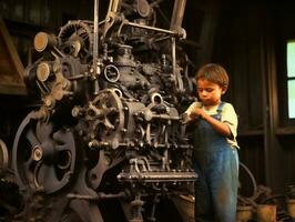 storico colorato foto di un' bambini quotidiano opera nel il 1900 ai generativo