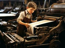 storico colorato foto di un' bambini quotidiano opera nel il 1900 ai generativo