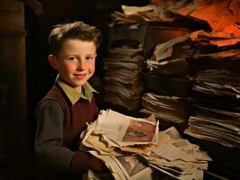 storico colorato foto di un' bambini quotidiano opera nel il 1900 ai generativo