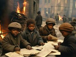 storico colorato foto di un' bambini quotidiano opera nel il 1900 ai generativo