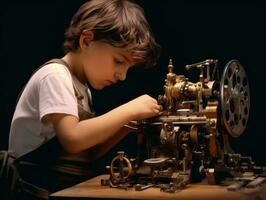 storico colorato foto di un' bambini quotidiano opera nel il 1900 ai generativo