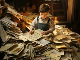 storico colorato foto di un' bambini quotidiano opera nel il 1900 ai generativo