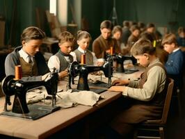 storico colorato foto di un' bambini quotidiano opera nel il 1900 ai generativo