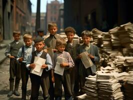 storico colorato foto di un' bambini quotidiano opera nel il 1900 ai generativo