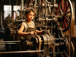 storico colorato foto di un' bambini quotidiano opera nel il 1900 ai generativo