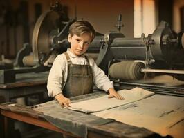 storico colorato foto di un' bambini quotidiano opera nel il 1900 ai generativo