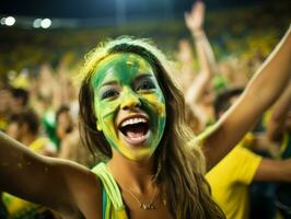 brasiliano donna celebra il suo calcio squadre vittoria ai generativo foto