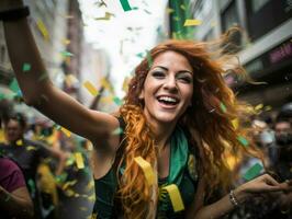 brasiliano donna celebra il suo calcio squadre vittoria ai generativo foto