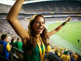 brasiliano donna celebra il suo calcio squadre vittoria ai generativo foto