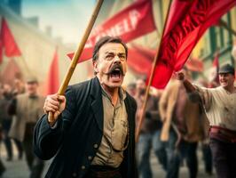 storico colorato foto di un' uomo principale un' protesta ai generativo