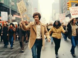 storico colorato foto di un' uomo principale un' protesta ai generativo