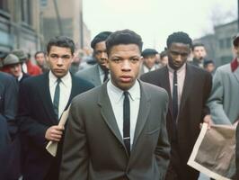 storico colorato foto di un' uomo principale un' protesta ai generativo