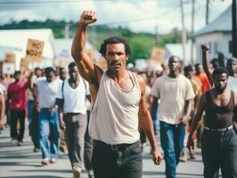 storico colorato foto di un' uomo principale un' protesta ai generativo