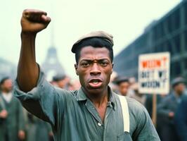 storico colorato foto di un' uomo principale un' protesta ai generativo