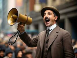 storico colorato foto di un' uomo principale un' protesta ai generativo