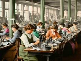 storico colorato foto di un' womans quotidiano opera nel il passato ai generativo