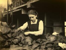 storico colorato foto di un' womans quotidiano opera nel il passato ai generativo